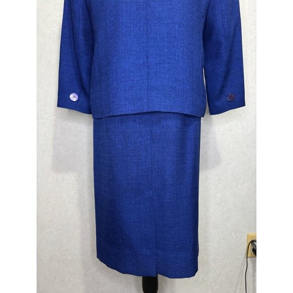 HENRY LEE Vintage Blazer Skirt Suit Set Cobalt Blue Sz Petite 12 Office READ - Picture 6 of 16